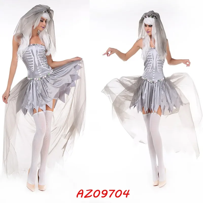 6 стилей дополнительно ужас темный призрак свадебное платье невесты Зомби костюм невесты Хэллоуин адская богиня вампир косплей униформа