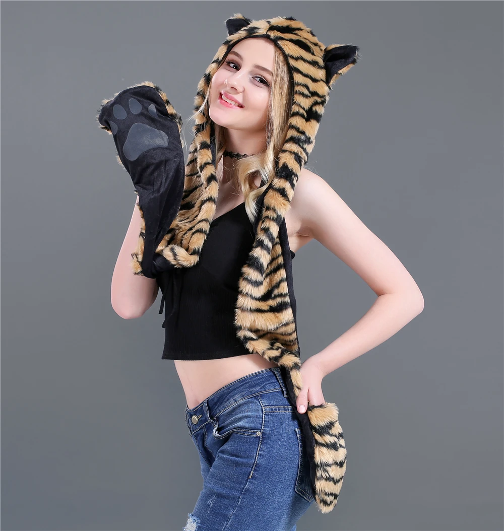  New Autumn And Winte Winter Faux Straw Women Hat Cap Fashion Cartoon 14 Animal Types Hats For Women Scarf Gloves HC64 (13)