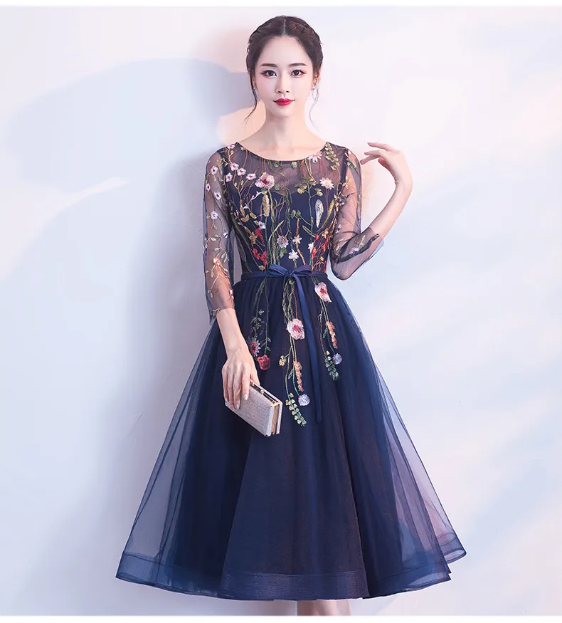 Evening Dresses Long Lace Tulle Half Sleeves Elegant Party Gowns Formal Dresses Vestido De Festa Longo