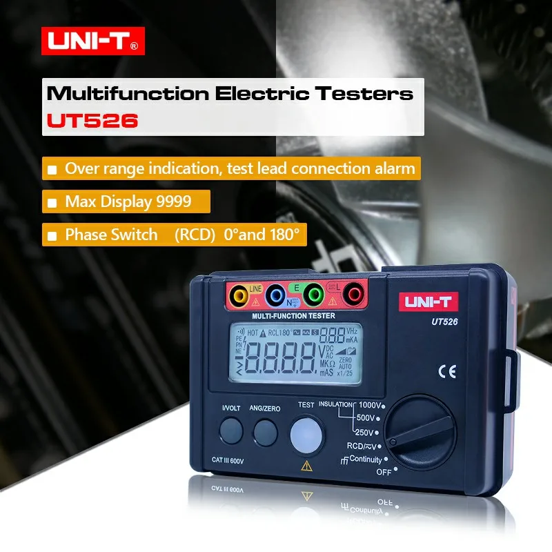 

UNI-T UT526 Multi-function digital electric meter Electrical Insulation Tester Earth Resistance Meter+RCD Test+Continuity+AC/DCV