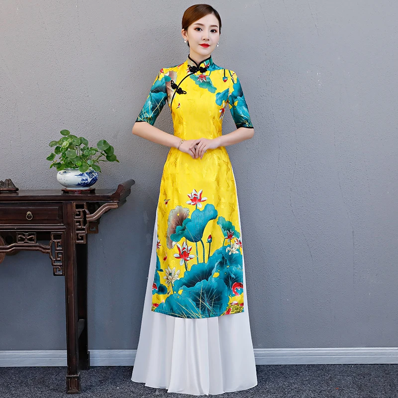 

AO Dai Long Cheongsam Traditional China Style Party Qipao Robe Oriental Womens Elegant Evening Dress Vestido Plus Size S-5XL