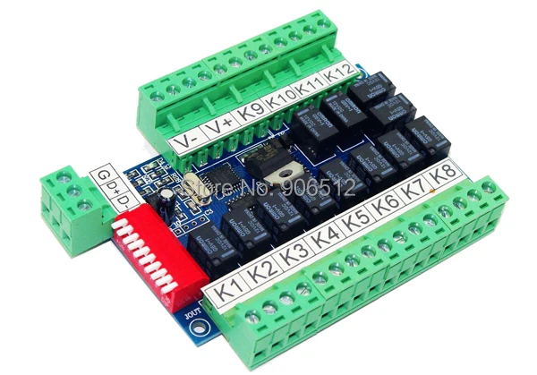 

12CH dmx512 relay  signal Controller,  DMX RELAY OUTPUT ,only use for singal Low current relay. DMX512 relay decoder