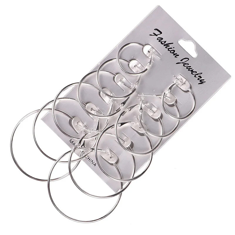 Большой круглый комплект серег-колец больших размеров для женщин, простые круглые серьги в стиле панк, вечерние ювелирные изделия, подарок 12 пара/лот
