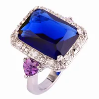 Fashion Rings Jewelry  Blue Sapphire Quartz 925 Silver Ring Size 7 8 9 10 Emerald Cut New Design Gift  For Women Wholesale