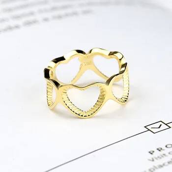 

Silvology 925 Sterling Silver Openwork Heart Rings Gold Gear Texture Creative Office Fashionable Rings for Women Gold Jewelry