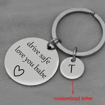 

Keytag Customized Lettering Drive Safe Love You Babe Heart Key chain Personality Name Initial Letter Signature Private Custom