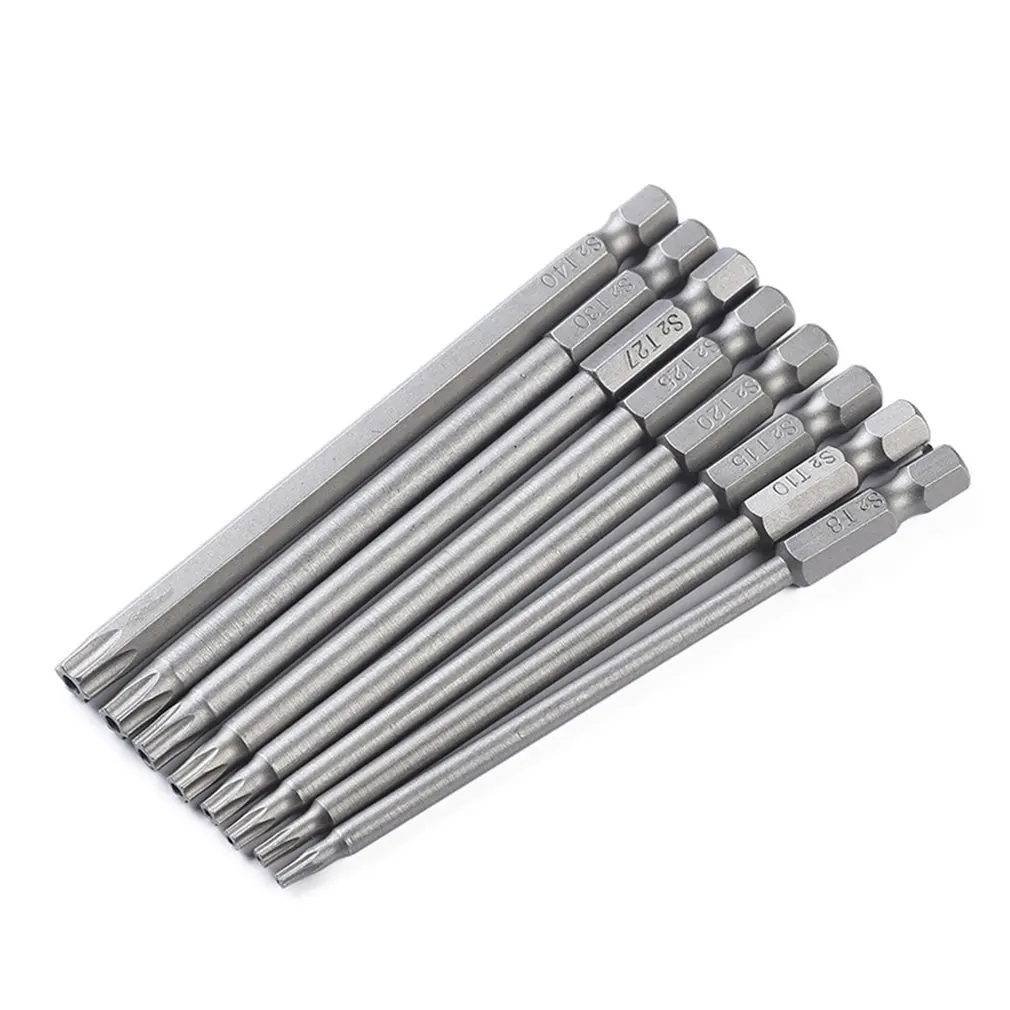 8 Pieces 100mm Hollow Torx Screwdriver Bits Set Hex Shank
