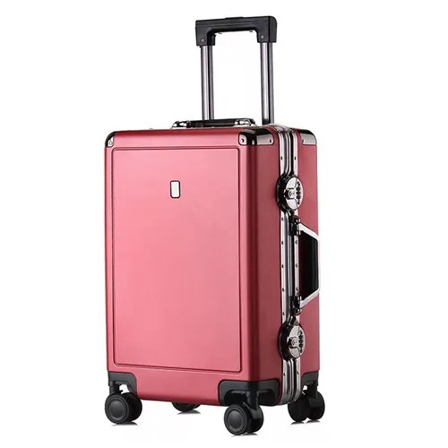 KLQDZMS роскошный алюминиевый каркас багажный 20/24 дюйма, сумка на колесиках чемодан на колесиках, модные сумки на колёсиках ТАС замок для мужчин и женщин - Цвет: Red wine