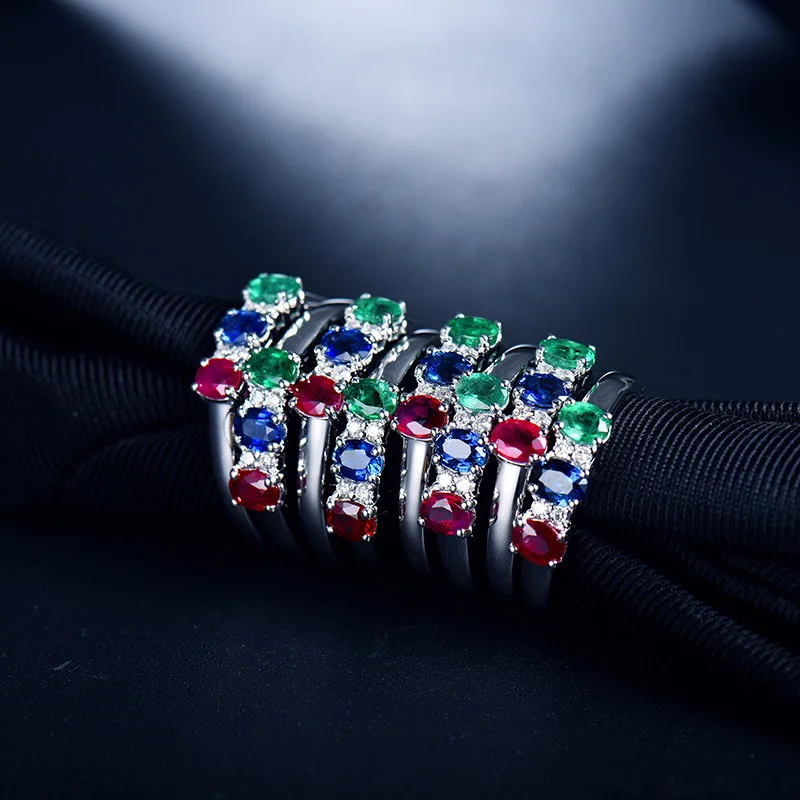 Женские кольца, классические, одноцветные, 14 к, белое золото, натуральные драгоценные камни, сапфир, рубин, изумруд, бриллианты, кольцо для женщин, ювелирные изделия