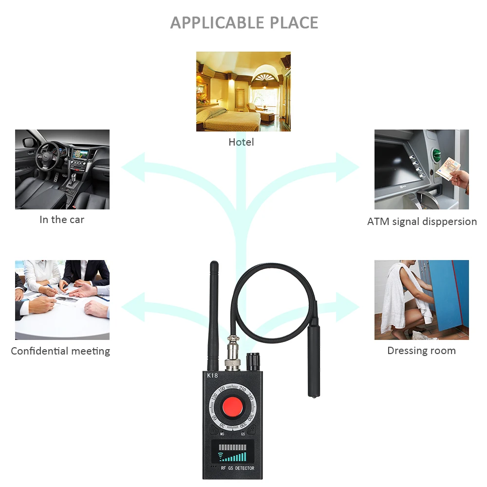 

Portable Anti-spy Detector K18 Camera GSM Audio Bug Finder GPS Signal Lens RF Tracker Detect Wireless Products UK Plug