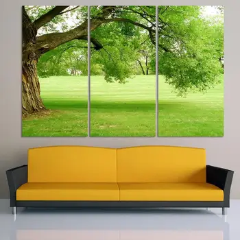 

Free shipping 3 Panel Green tree Painting Canvas Wall Art Picture Home Decoration Living Room Canvas Print Modern Painting
