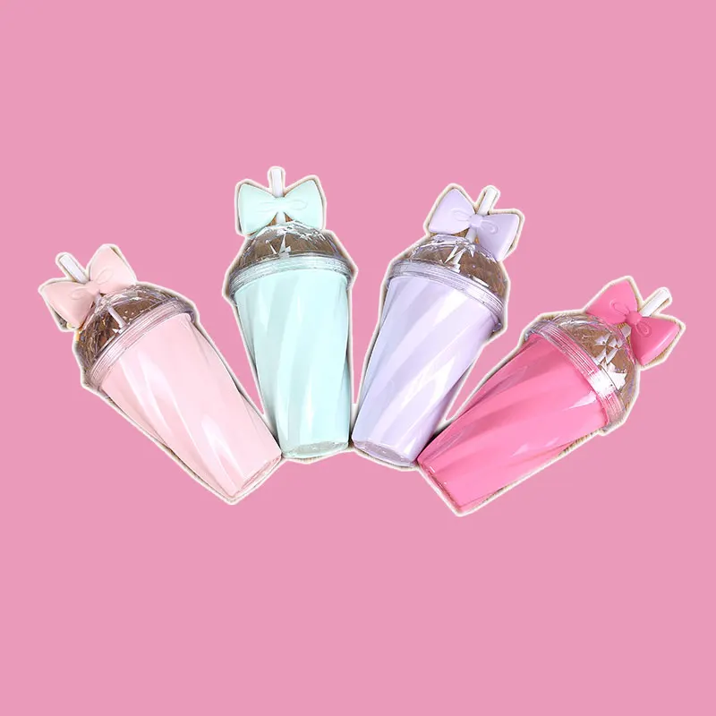 Горячая любовь украшения ремесла мультфильм Творческий Лук бутылки соломы свежий розовый молодой девушка сердце студенческий пластиковый ручной бутылки воды