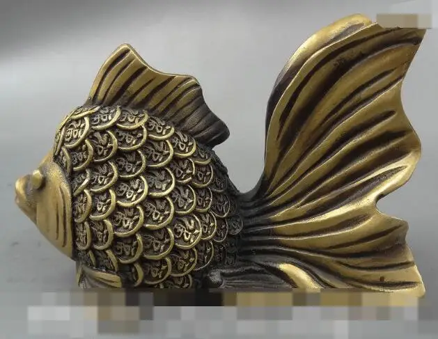 

S3759 15CM Folk Chinese Bronze Wealth Big Eyes Coin 100 Fu Fish Goldfish Statue Set discount 30% (C0324)