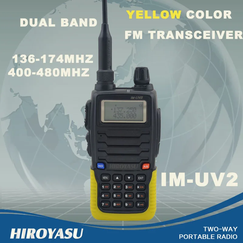 HIROYASU желтый цвет IM-UV2 136-174 МГц и UHF400-480MHz двухдиапазонный 5 Вт/3 Вт 128CH FM 65-108 МГц портативный двухсторонний радиоприемник FM приемопередатчик