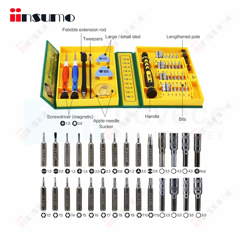 

38 in 1 Precision Multipurpose Phone Repair Tool Set Kit Including Screwdrivers, Tweezers, Suction Cup, Opening Cards