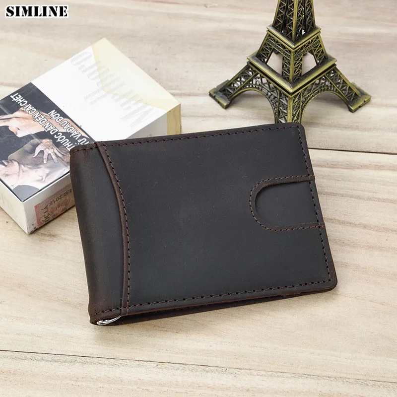 

RFID Blocking Slim Bifold Genuine Leather Minimalist Front Pocket Wallets For Men With Money Clip Card Holder Male Thin Wallet