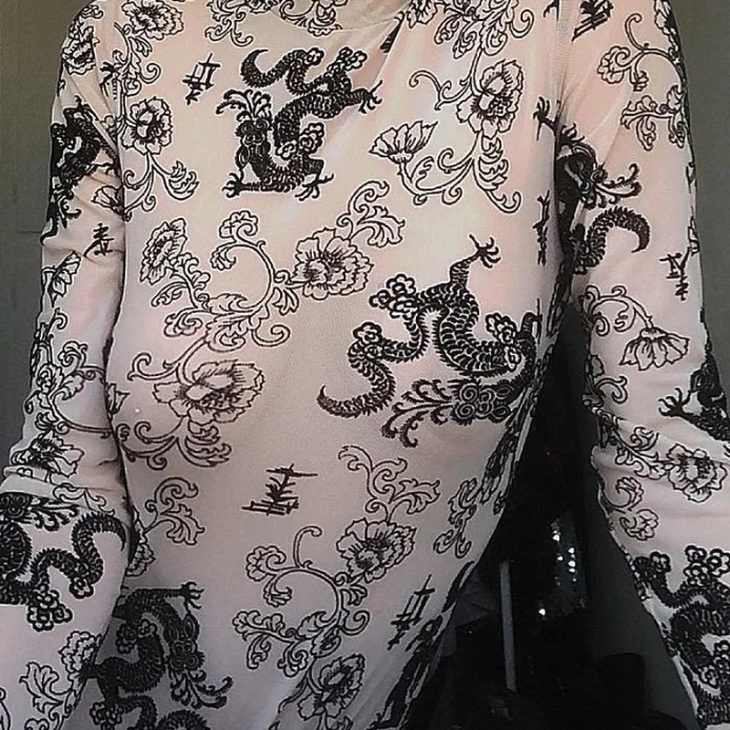 InstaHot التنين طباعة طويلة الأكمام داخلية النساء شفافة موك الرقبة بسط Playsuits انظر من خلال مرونة قمم 2018 الخريف InstaHot التنين طباعة طويلة الأكمام داخلية النساء شفافة موك الرقبة بسط Playsuits انظر من خلال مرونة قمم 2018 الخريف