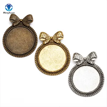 

MINGXUAN 5pcs Inner size 30mm Brooch Base blanks Bow Pendant Setting Cabochon Tray brooch needle DIY Jewelry Findings