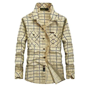 

2019 Spring Shirt Men Long Sleeve Mens Shirts Military Casual Loose Plaid Shirt Men Pure Cotton Plus Size M-5XL Camisa Hombre