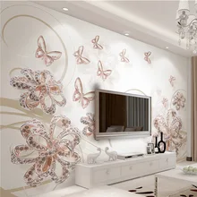 3D Роскошные обои ювелирные изделия цветы прозрачная бабочка фото настенные фрески гостиная спальня фон настенная Ткань Домашний декор