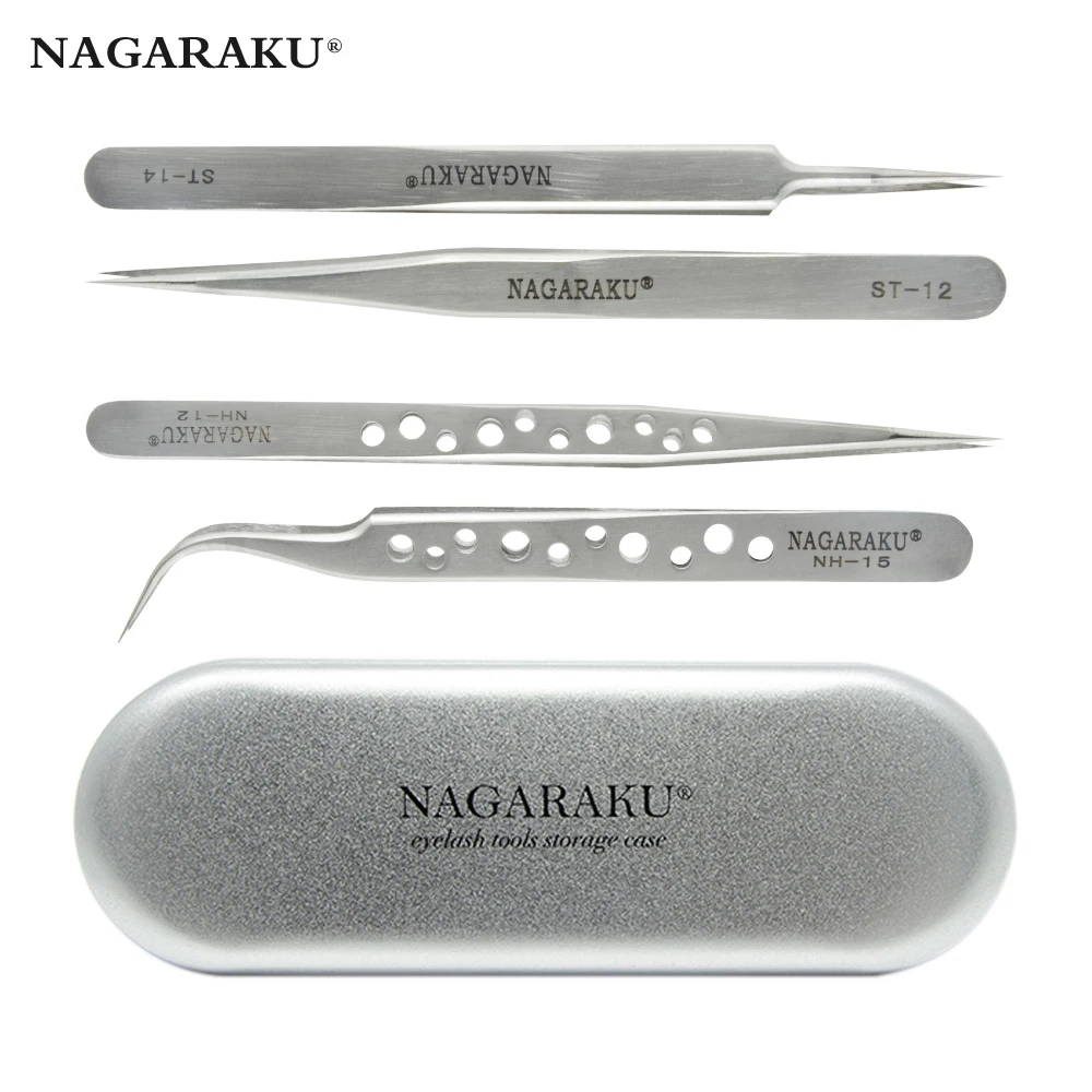 

NAGARAKU storage stainlesssteel container tweezers makeup tools box case container for tweezers 1 case and 4 pcs tweezers