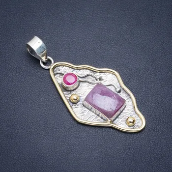 

Natural Two Tones Ruby Zoisite and Cherry Ruby Handmade Unique 925 Sterling Silver Pendant 2" A1589
