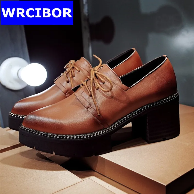 

Big Size 34-43 Ladies dress shoes woman pointed toe thick heels platform pumps,brown 2017 new women shoes high heels shoes