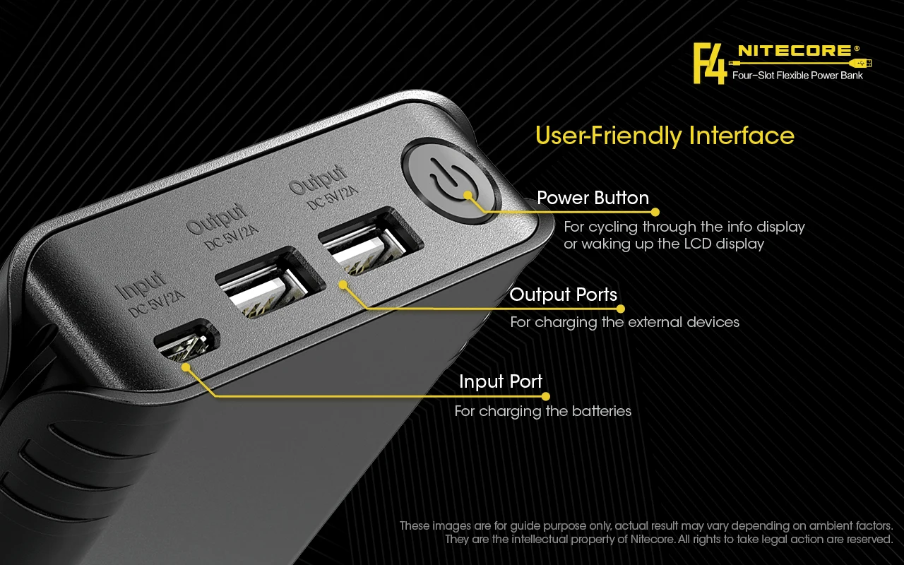 NITECORE F4 четырехслотовый гибкий внешний аккумулятор зарядное устройство относится к li-ion/IMR: 18650