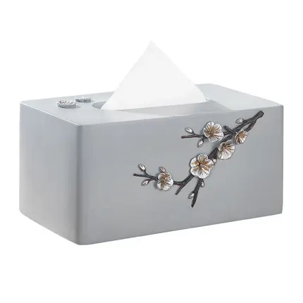 

Nordic Creative Resin Plum Tissue Box Living Room Coffee Table Desktop Remote Control Cosmetic Storage Box Roll Paper Tube