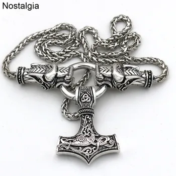 

Thor Hammer Odin Raven Slavic Kolovrat Axe Symbol Wolf Heads Chain Tree Of Life Pendant Viking Necklace Dropshipping 2019