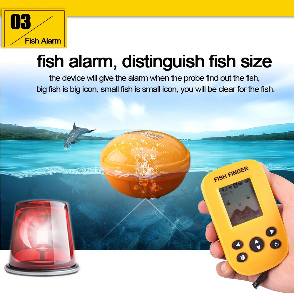 Беспроводная точечная матрица Sonar fish finder с водостойким видимым солнечным ЖК-дисплеем Max 80 м глубина для рыбы Размер воды Темп шоу