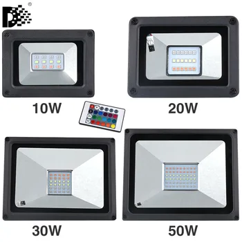 

Led Spotlight Outdoor RGB Flood Light Color Changing Led Reflector 20W 30W 50W Waterproof Outdoor Floodlight Garden10W 220V