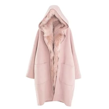 Новое зимнее женское Шерстяное Пальто со съемным большим меховым воротником шерстяное пальто больших размеров женское длинное свободное шерстяное пальто с капюшоном J886