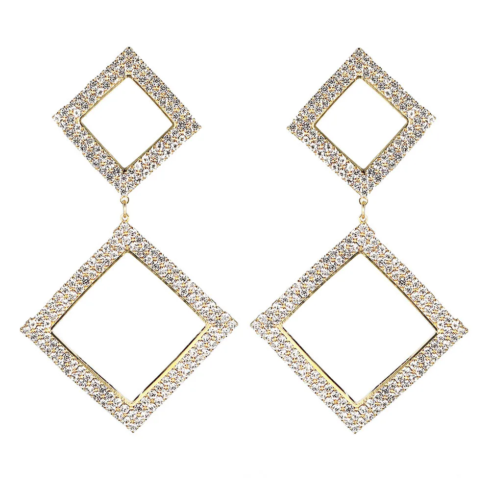 Серьги с крупными стразами для женщин геометрические серьги с кристаллами модная серьга трендовая Модная бижутерия подарок - Окраска металла: gold