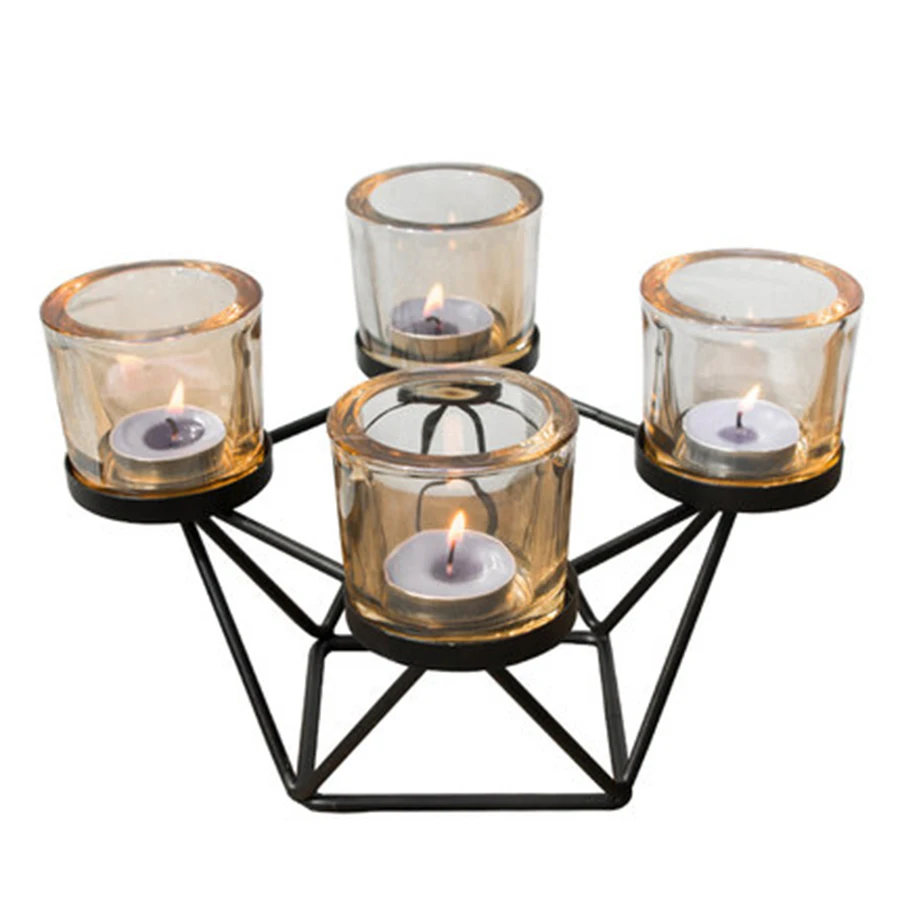 

Nordic Geometric Wrought Iron Candlestick Romantic Candle Holder Stand Wedding Center Candlestick Bougeoir Candlelight DinnerA62