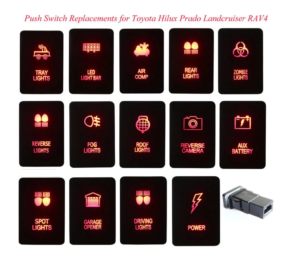 

Red LED Light Bar Spot Rear Light Car Push Button Switch 12V 3A For Toyota Hilux Prado Rav4 Landcruiser + Plug Wire