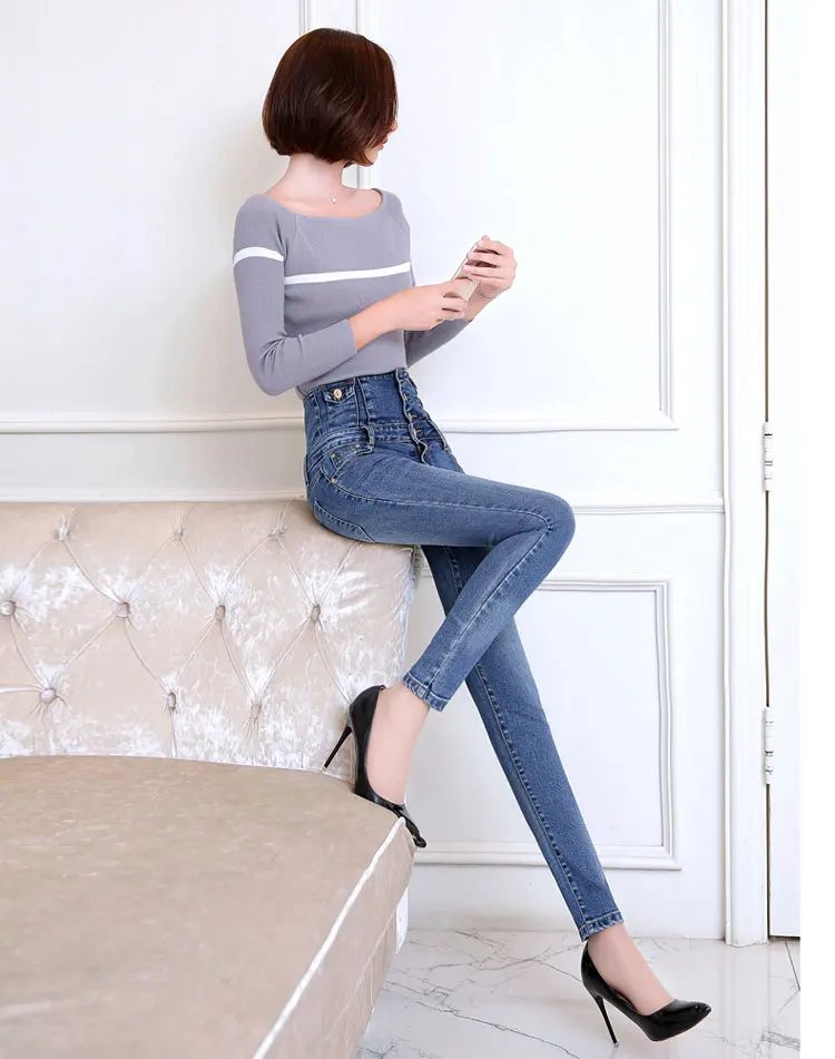 WICCON, модные женские эластичные джинсы с высокой талией, обтягивающие Стрейчевые джинсы, женские повседневные весенне-летние джинсовые узкие брюки, женские джинсы