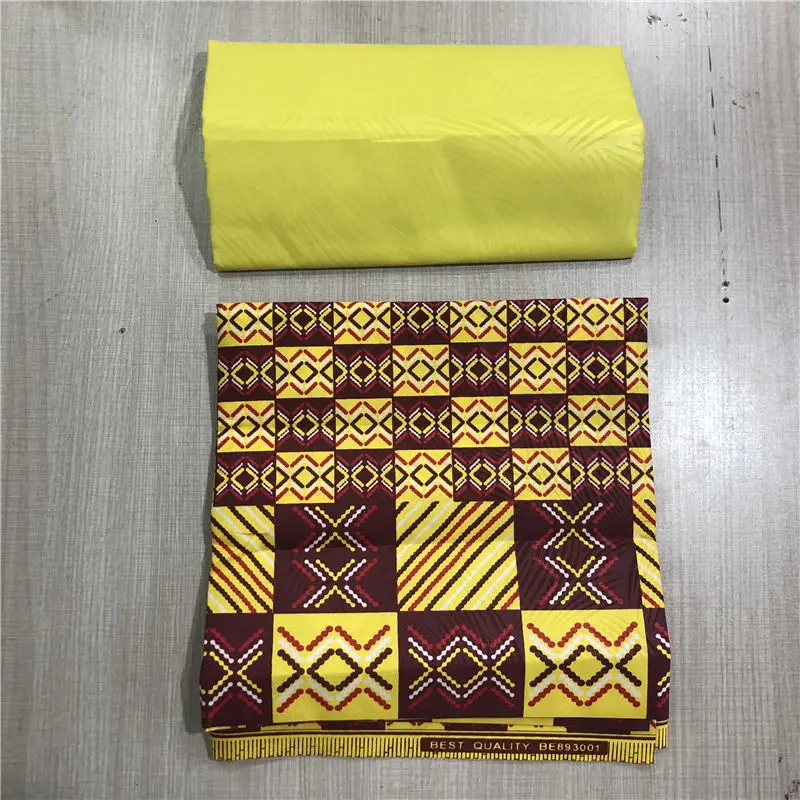 Yellow african kente prints wax fabric polyester sewing fabric wax style design african prints polyester 4 yards AW30