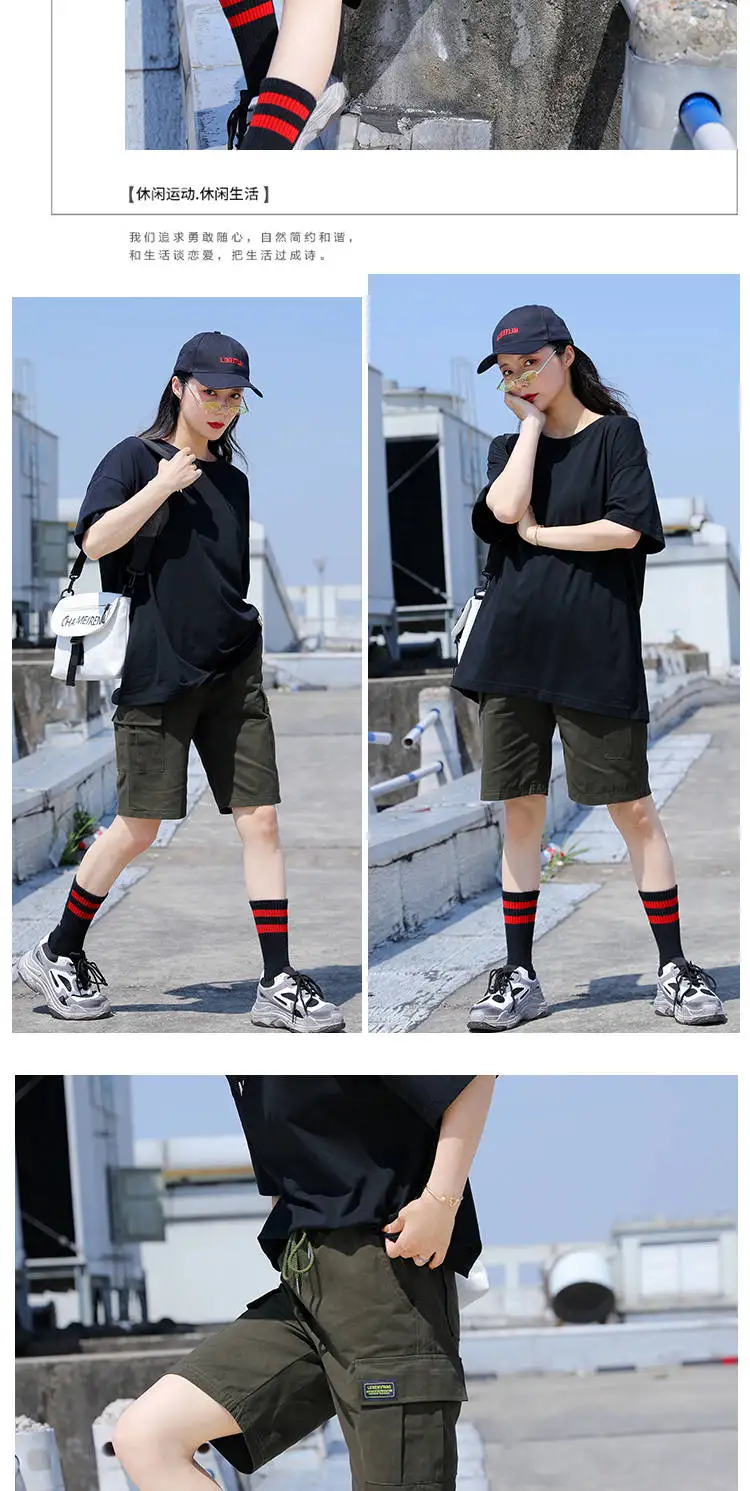 Женские шорты-карго в стиле Харадзюку, прямые свободные шорты для женщин, корейская мода Ulzzang, уличные летние шорты, шорты в стиле хип-хоп