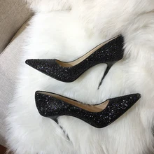 2019 new pointed thin was thin sequined sequins high heel stiletto sexy ladies single shoes