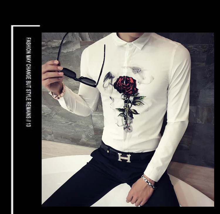 Для мужчин Корейская рубашка, приталеная Fit 2018 Новый цифровой печати Повседневное Для мужчин социальной рубашки с длинным рукавом ночного