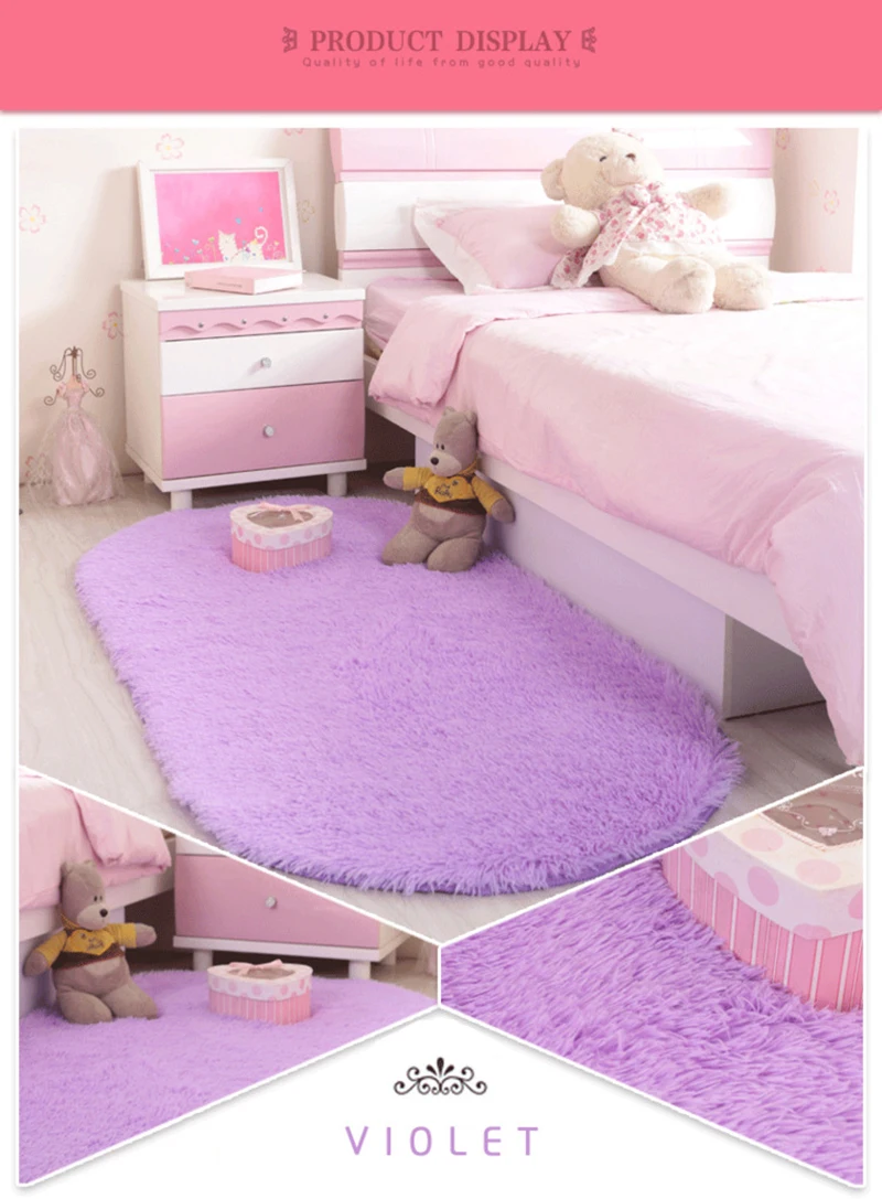 Милый Овальный прикроватный коврик для дома, утолщенный, пушистый, для детской комнаты, для ползания, для гостиной, спальни, полный журнальный столик, татами, Розовый ковер