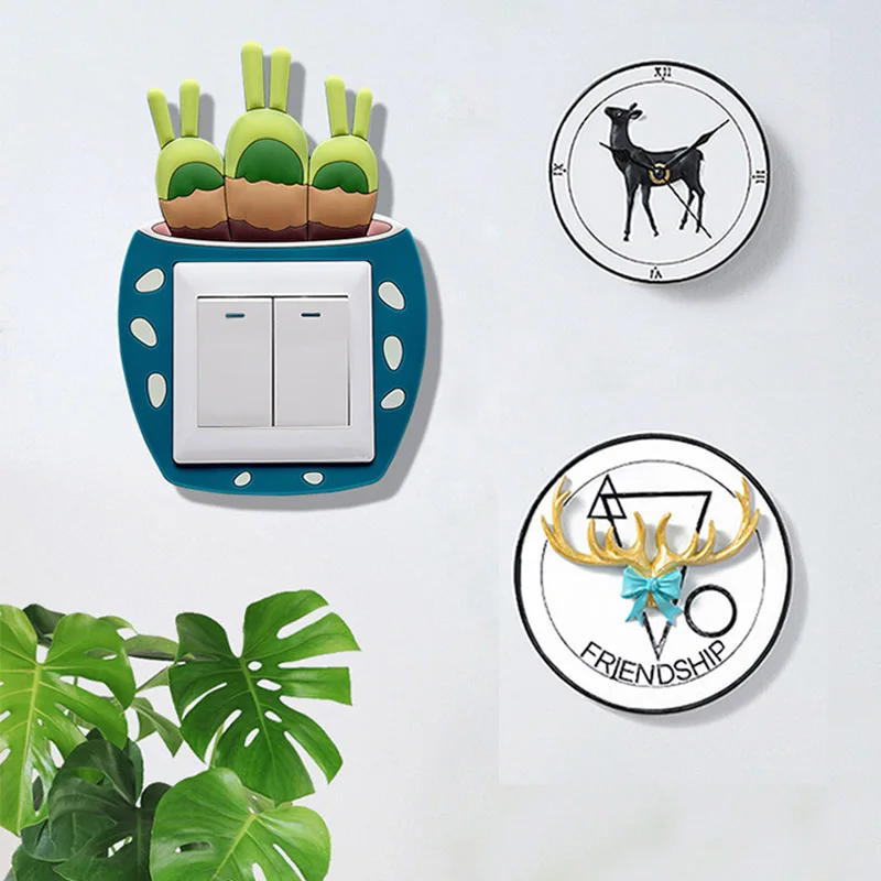 1pc Cute Cartoon 3D Cactus Fluorescent Wall Silicone On-off Switch Stickers Kids Removable Light Switch Outlet Home Decorations
