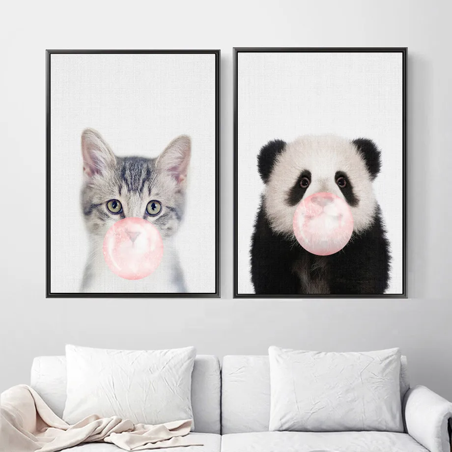 Sheep Cat Panda Blowing bubbles Wall Art Canvas Painting Nordic Posters And Prints Decoration Pictures Baby Girl Boy Room Decor