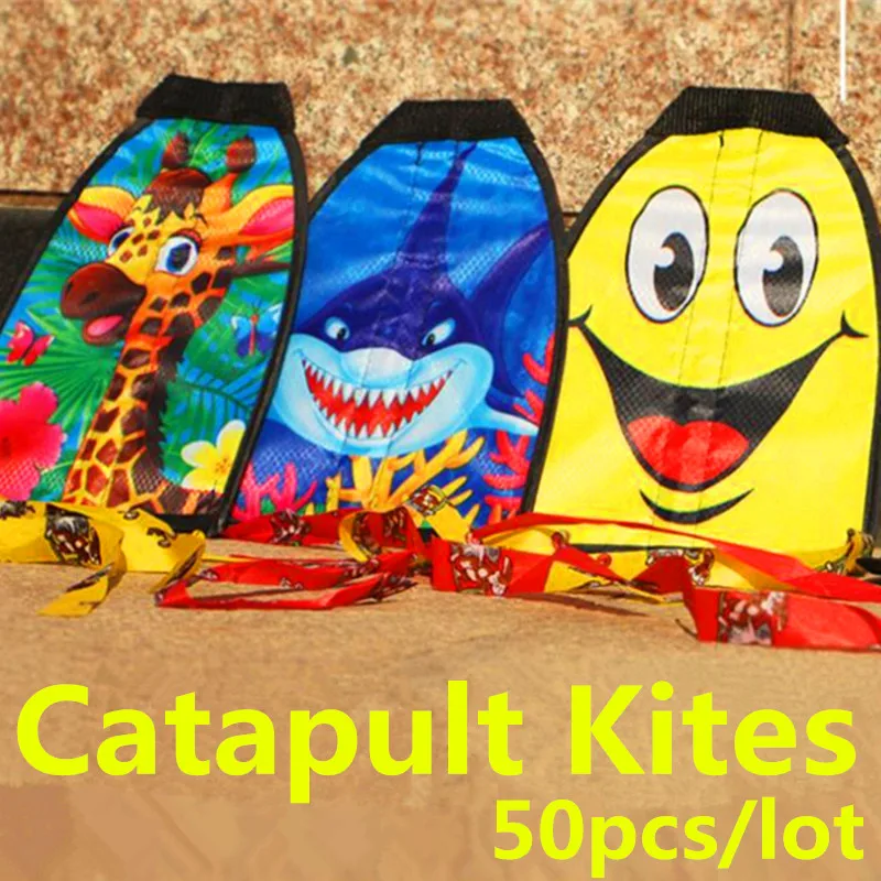 

free shipping 50pcs/lot catapult kites for kids fun factory outdoor toys for children flying windsock eagle bird kite bar carpe