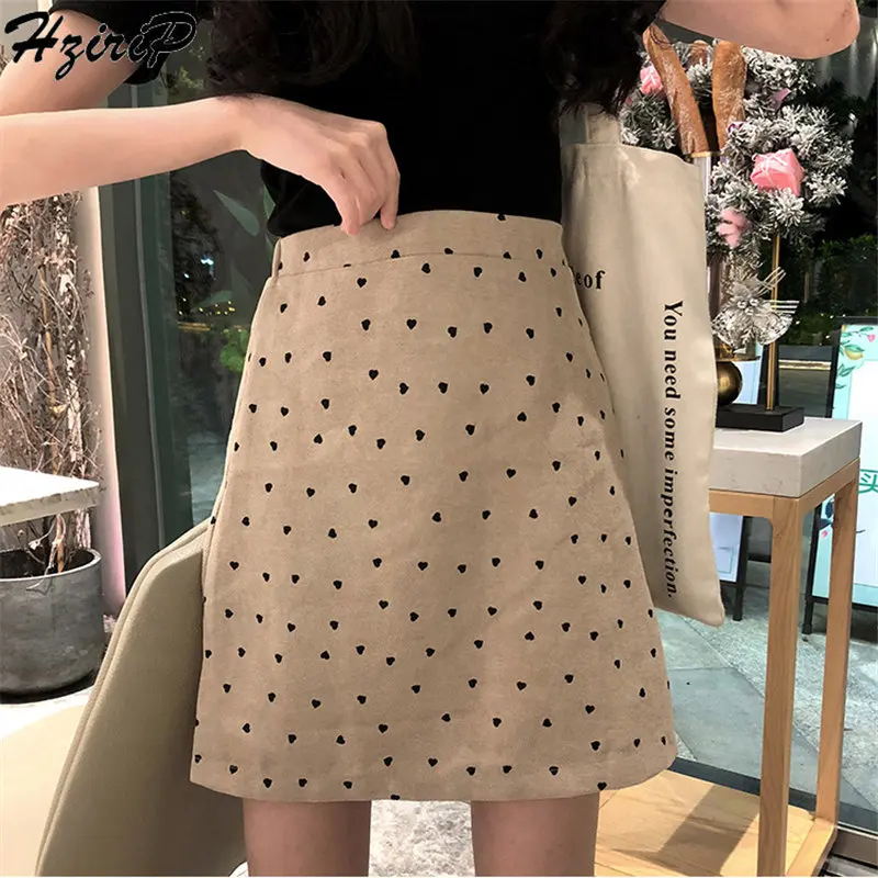

Hzirip Summer Korea Sweet Print Hearts Free Elastic Waist Women 2019 Stylish Vintage Casual High Waist Slim Mini Skirts 2 Colors