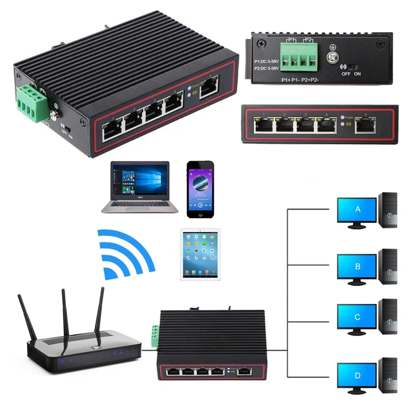 5-Порты и разъёмы RJ45 10/100 M Ethernet настольный коммутатор концентраторы сети ноутбук DIN Rail Тип