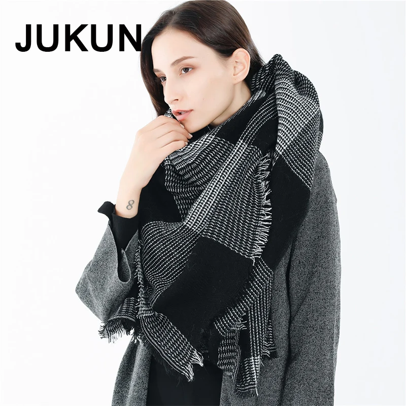

Women black cashmere scarf Circle long rabbit fur scarf winter warm street fashion fur plaid scarf shawl 130*170cm