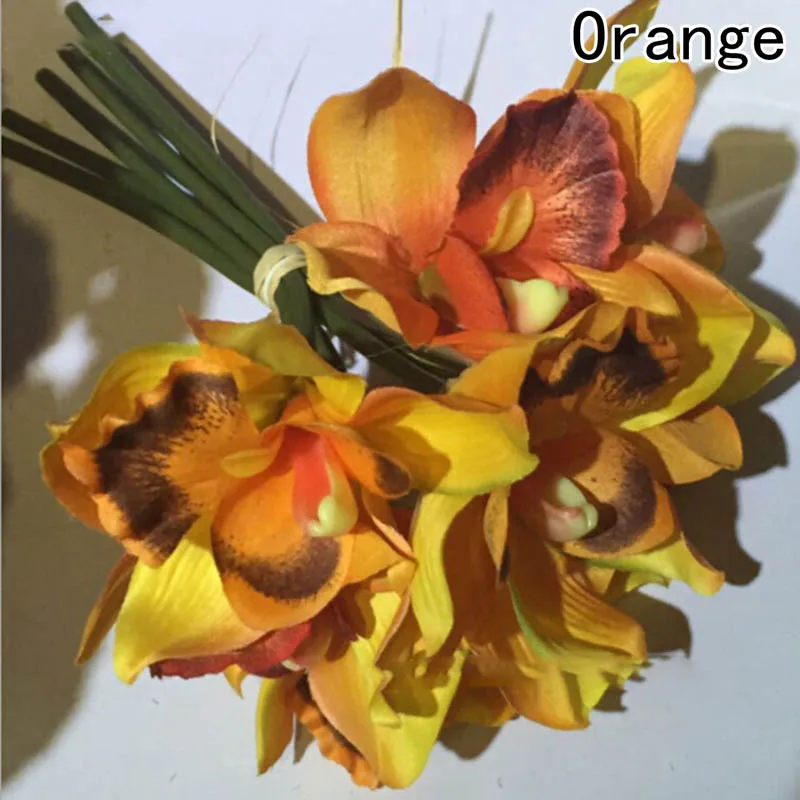 Букет из 7 штук орхидеи латекса Cymbidium для домашвечерние вечеринки искусственные