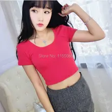 10 шт./партия, летний сексуальный укороченный топ, женская футболка с коротким рукавом, женские топы, базовые Стрейчевые футболки, однотонные, легко сочетаются